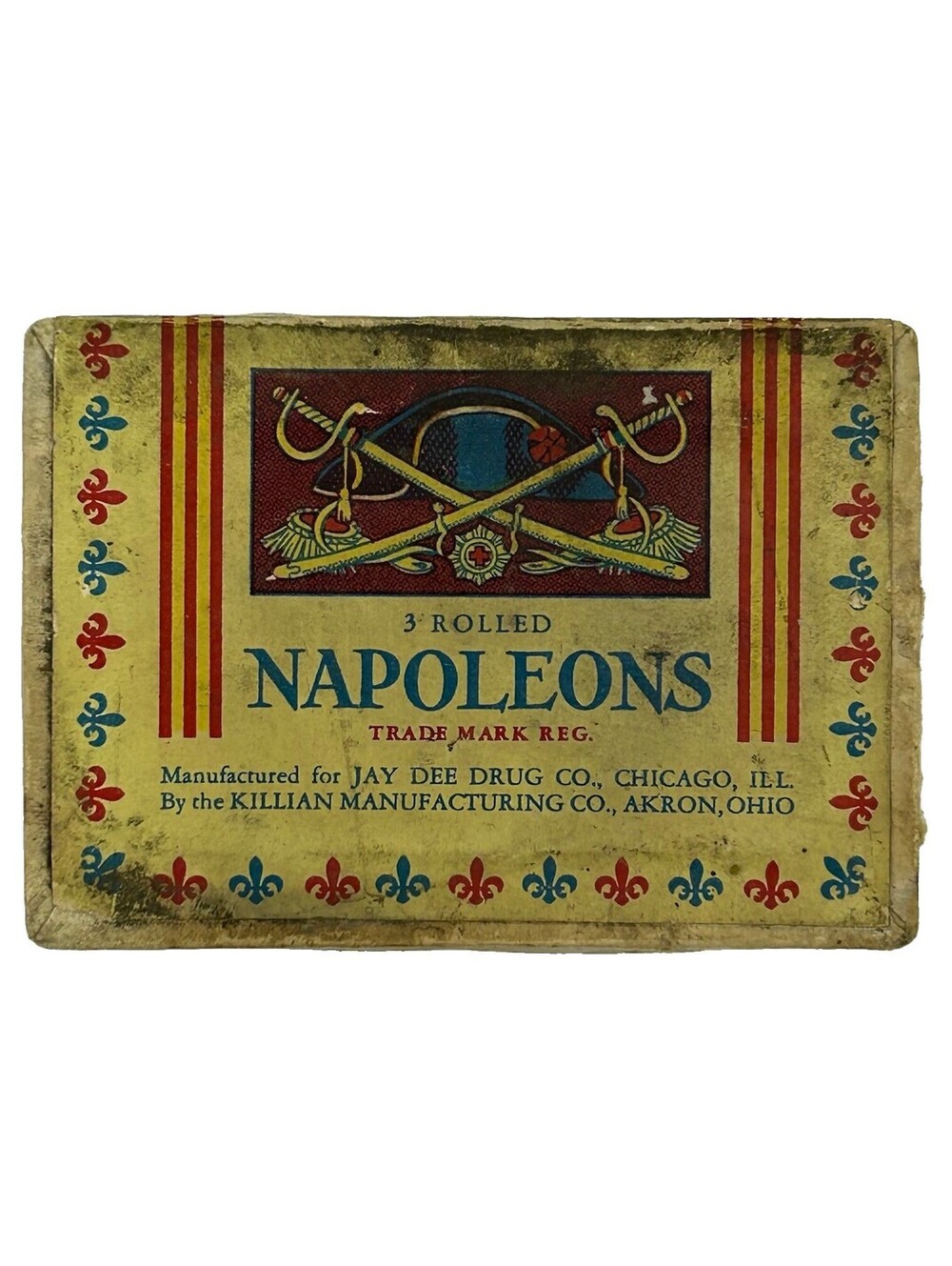 Vintage Napoleons Condom Box 3 Rolled Prophylactics Killian Mfg New Old Stock LS